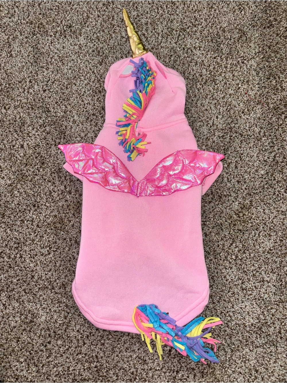 Pink Unicorn Dog Hoodie with Rainbow Mane